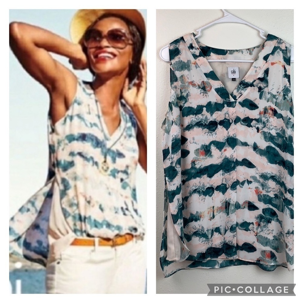CAbi layered split side V neck Gelato blouse EUC